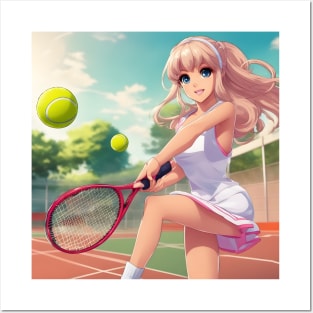 anime girl holding a tennis racquet Posters and Art